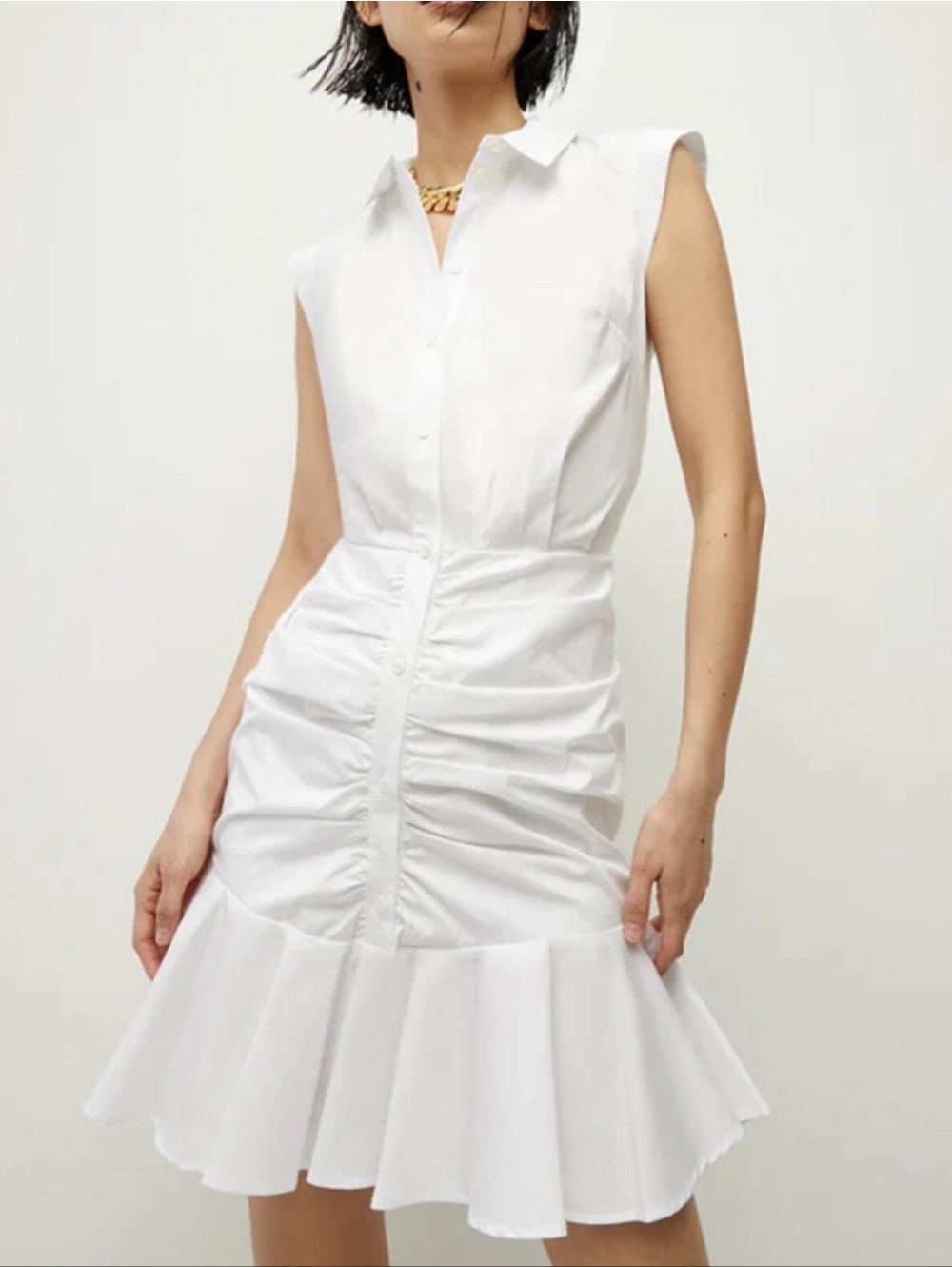 Veronica Beard Bell Button Down Ruched Shirtdress